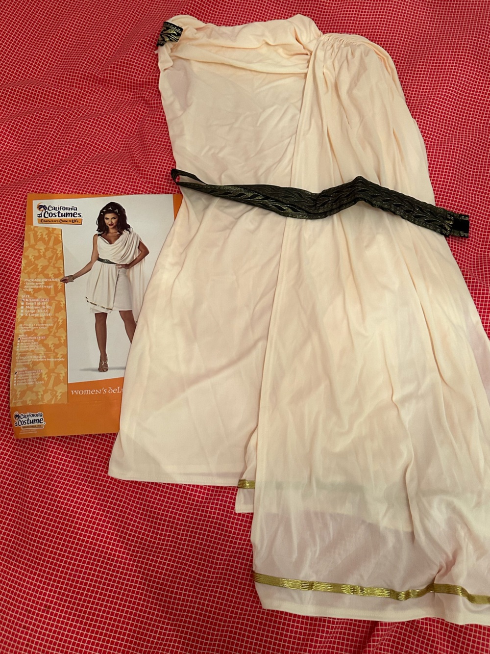 Women’s Greek Goddess One-Shoulder Toga  Dress Costume with Gold Trim